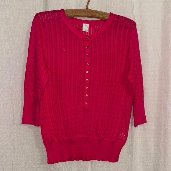 Target 8 Fuchsia Pink Crewneck Cable Knit Lightweight Quart Sl Pullover Sweater - Picture 1 of 10